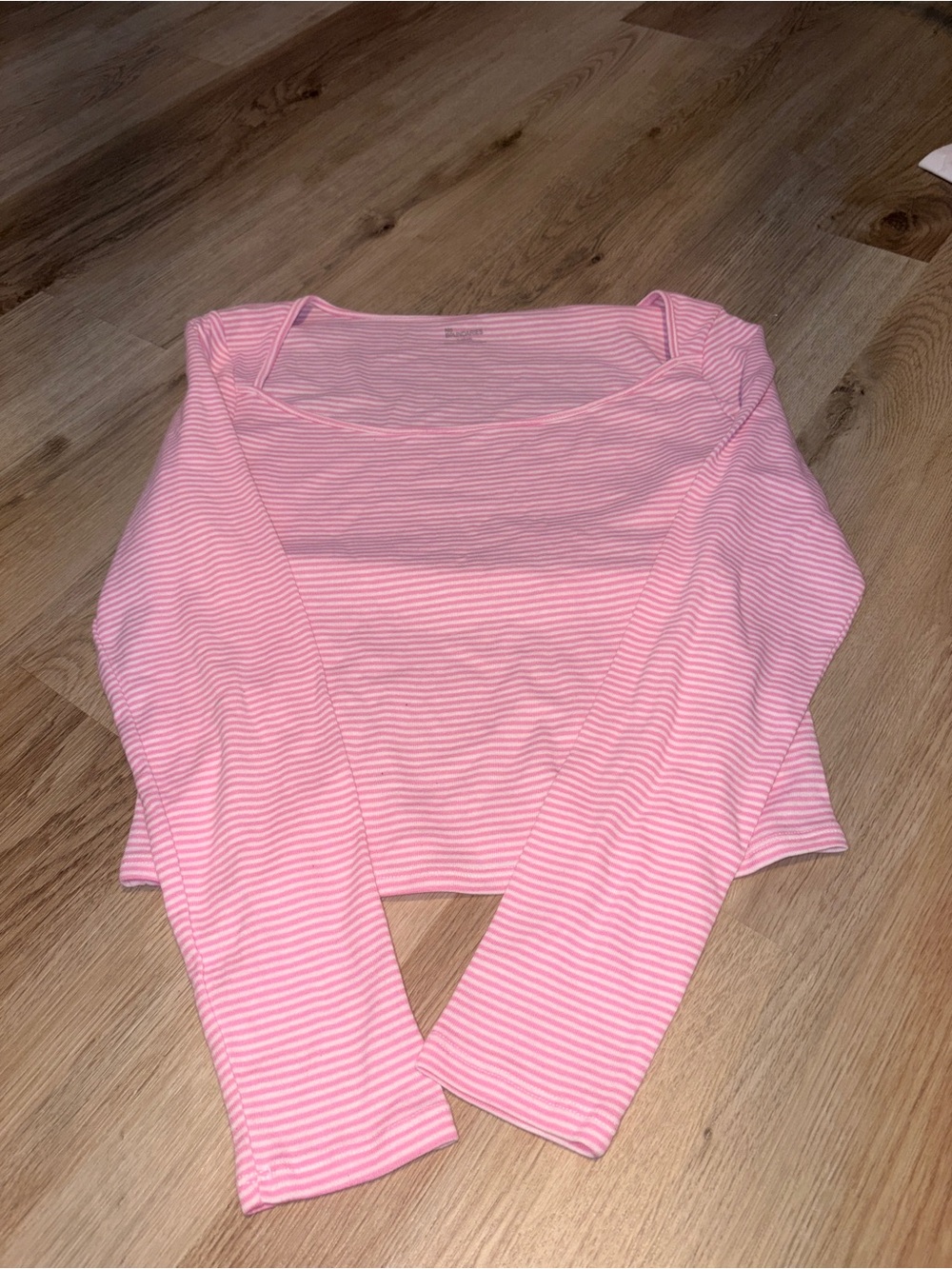 Pink Striped Long-Sleeve Square Neck Top